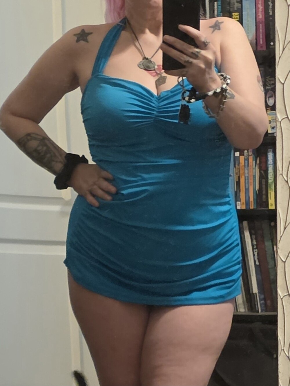 Blue 50's Style One-piece Swimsuit